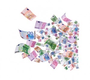 Flying 500 banknotes of euros